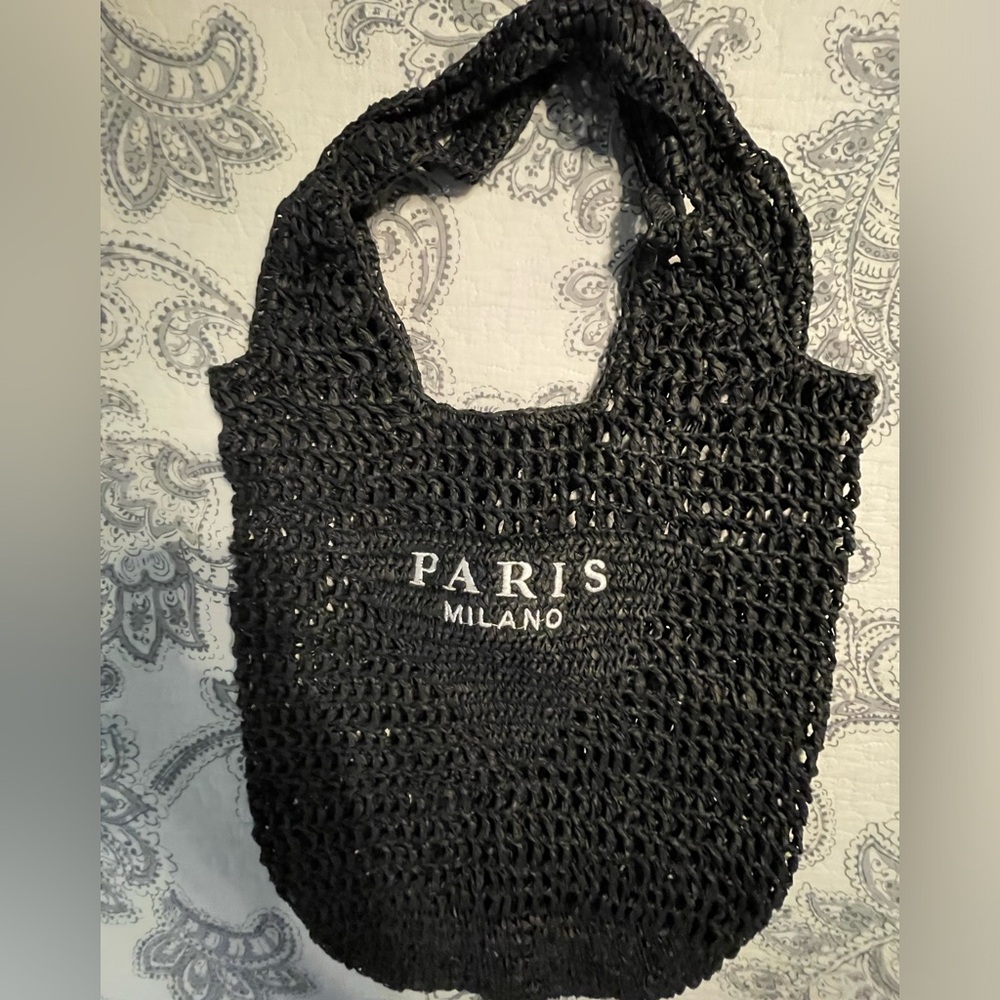 Paris Milano Black Woven Straw Shoulder Bag